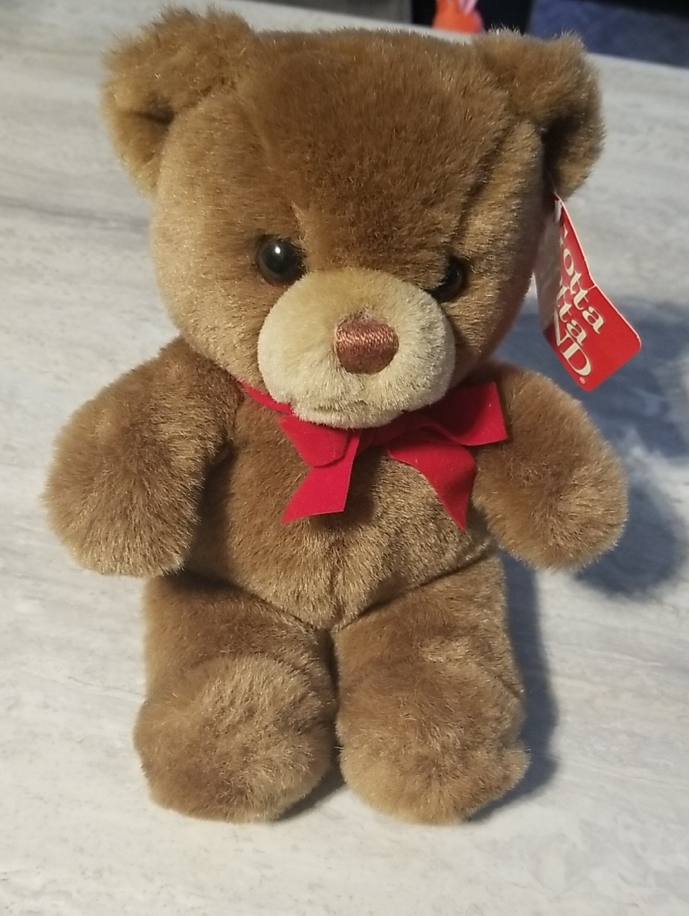 Older Gund Brown Plush Teddy Bear with Red Bow Tender Teddy 2123
